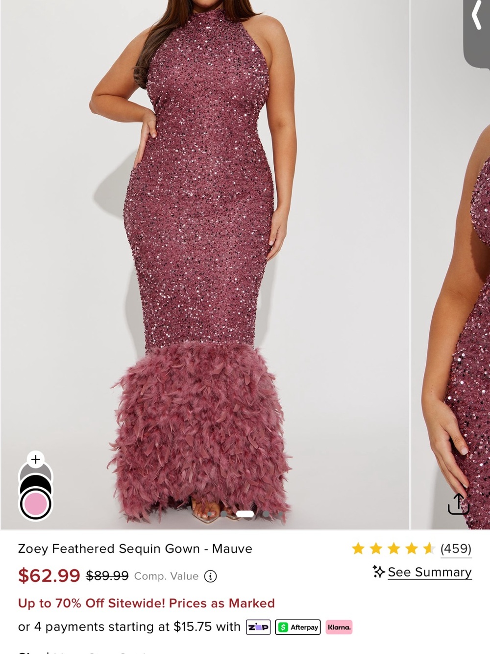 Fashion Nova Mauve Sequin Feathered Maxi Gown